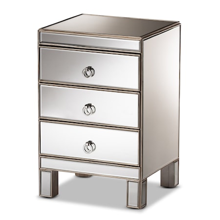 Baxton Studio Ewan Contemporary Glam and Luxe Mirrored 3-Drawer Nightstand 181-11391-Zoro